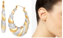 Macy's Scalloped Edge Two-Tone Puff Hoop Earrings in 14k Gold & Rhodium-Plate